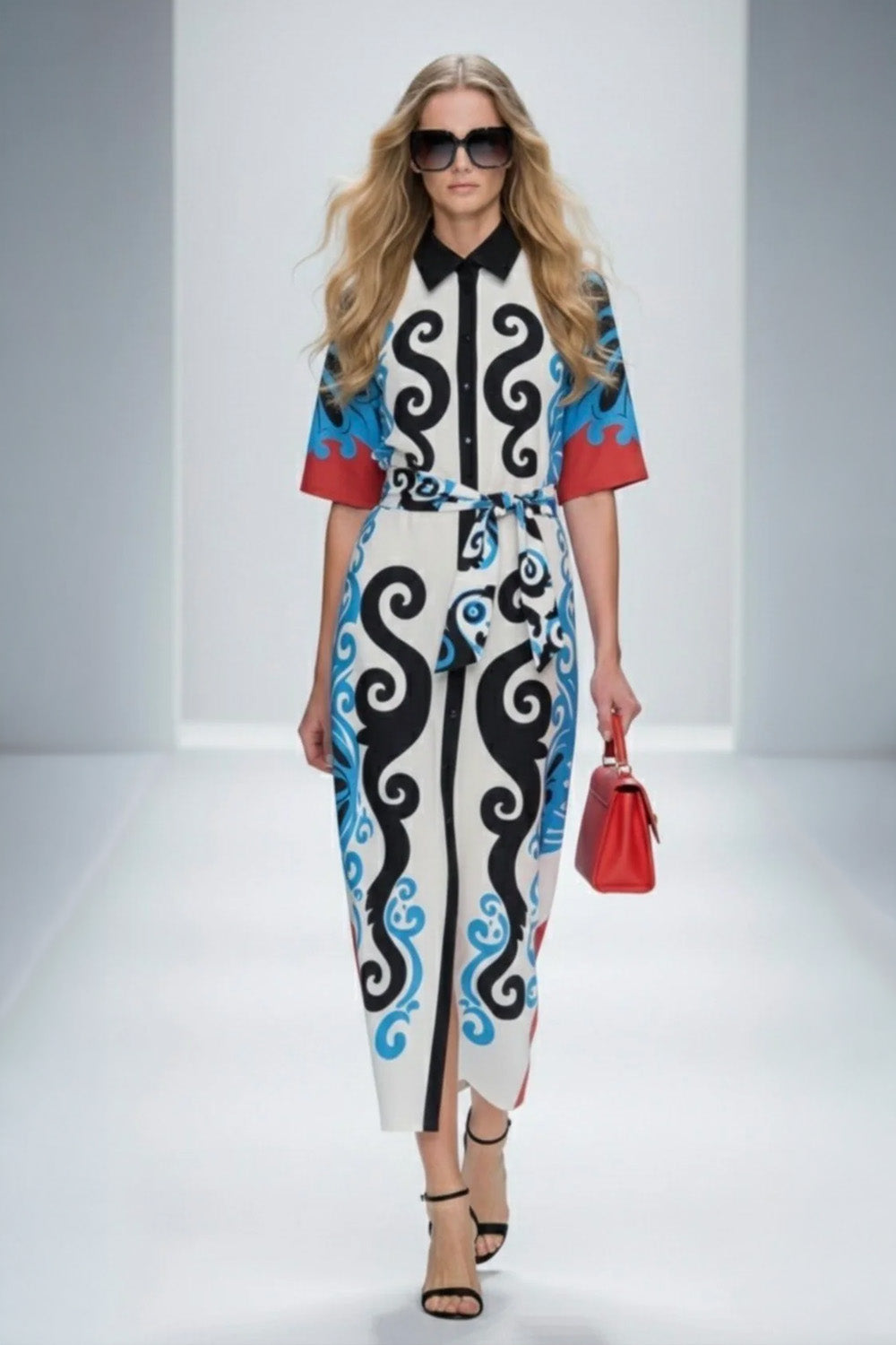 Midi Shirt Φόρεμα με Graphic Print Εκρού
