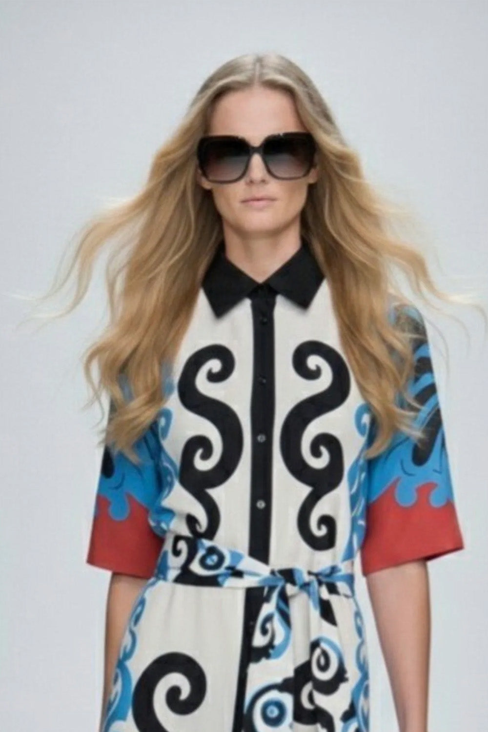 Midi Shirt Φόρεμα με Graphic Print Εκρού