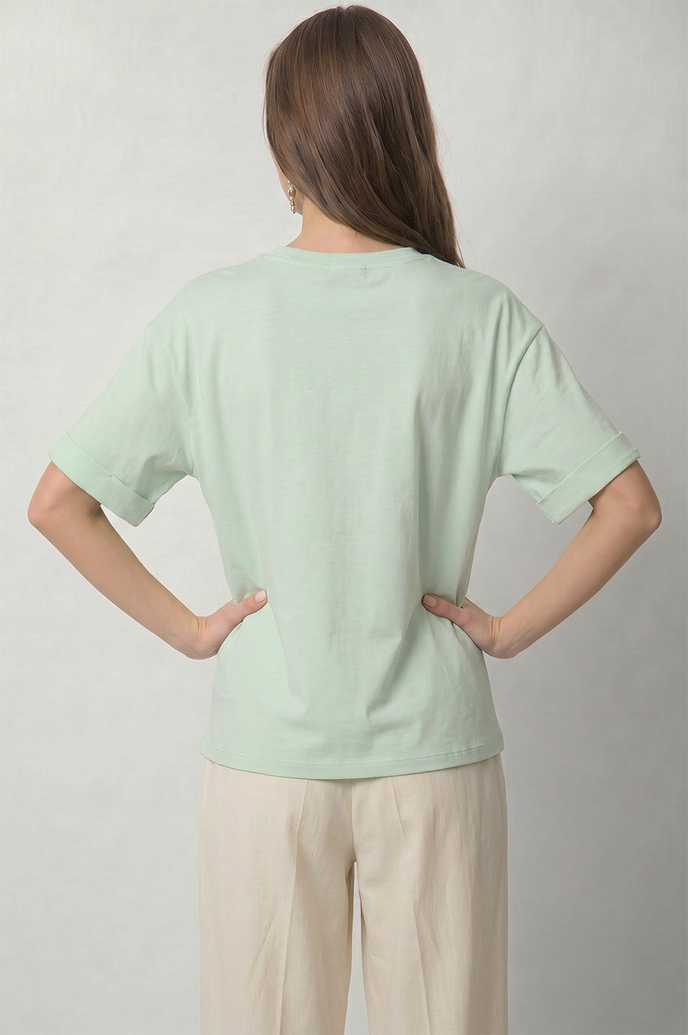 Mint T-Shirt με Τούλινη Απλικέ και Κέντημα
