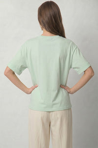 Mint T-Shirt με Τούλινη Απλικέ και Κέντημα