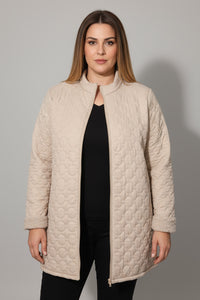 Μπεζ καπιτονέ μπουφάν plus size με φερμουάρ