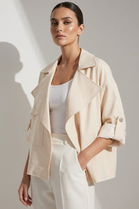 Μπεζ γυναικείο oversize σακάκι με φαρδύ πέτο και γυρισμένα μανίκια