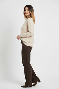 Μπεζ πλεκτή μπλούζα με διακοσμητικές πέρλες στο μπροστινό μέρος – Ellisargi Boutique