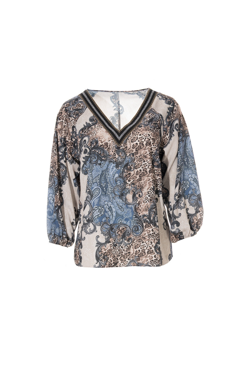 Μπλούζα εμπριμέ με V λαιμό και animal print-paisley σχέδιο Ellisargi Boutique