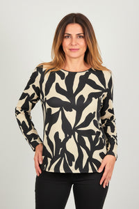 Μπλούζα printed μπεζ-μαύρη