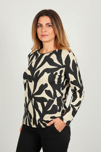 Μπλούζα printed μπεζ-μαύρη