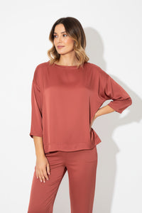 Μπλούζα σατέν κοραλί με 3/4 μανίκι