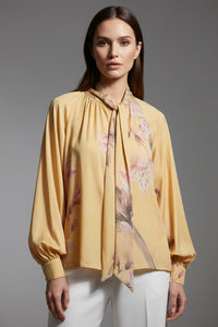 Μπλούζα με Δέσιμο στον Λαιμό & Floral Print – Μουσταρδί