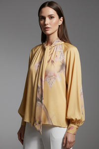 Μπλούζα με Δέσιμο στον Λαιμό & Floral Print – Μουσταρδί