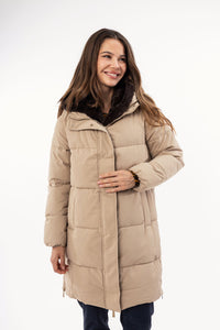 Μπεζ μπουφάν με εσωτερική οικολογική καφέ γούνα και πλαϊνά φερμουάρ – Ellisargi Boutique