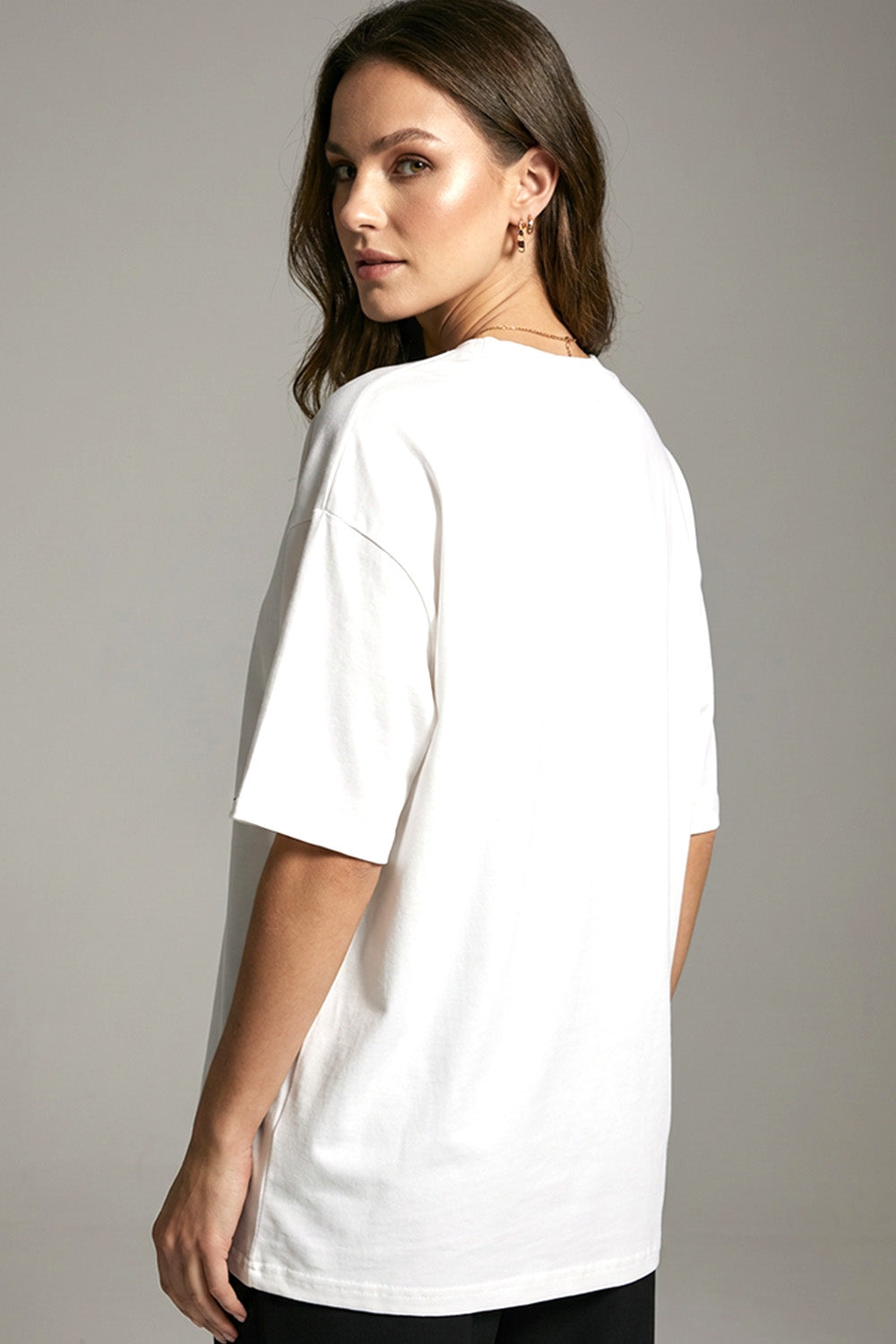 Oversized T-Shirt με Ροζ Κεντημένες Καρδιές