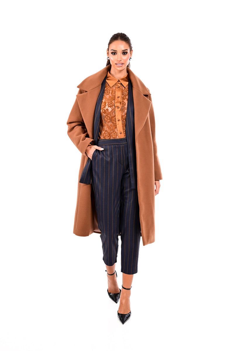 Oversize ταμπά παλτό με μεγάλο γιακά και άνετη γραμμή – Ellisargi Boutique