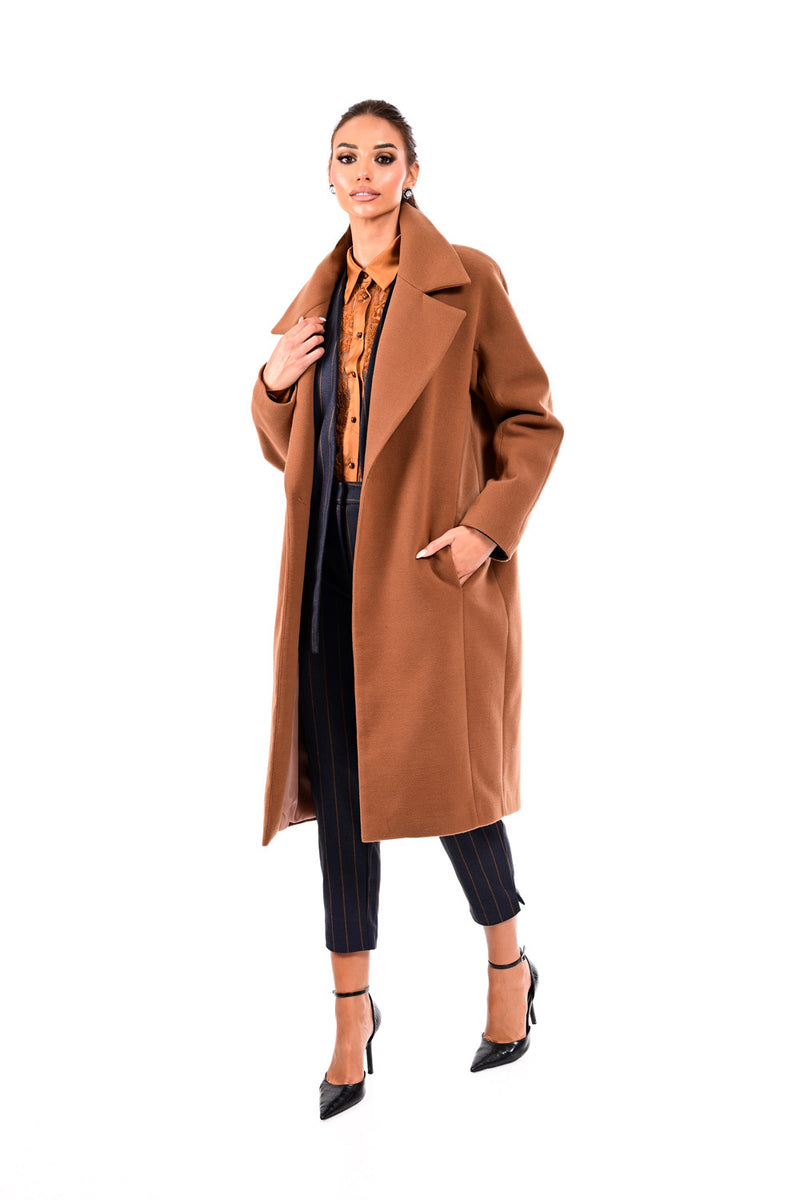 Oversize ταμπά παλτό με μεγάλο γιακά και άνετη γραμμή – Ellisargi Boutique