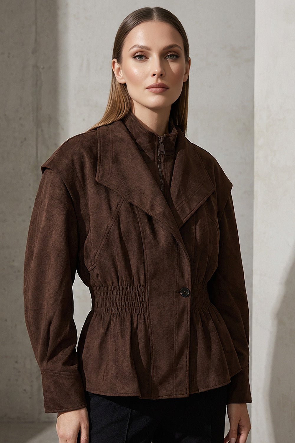 Καφέ suede πανωφόρι