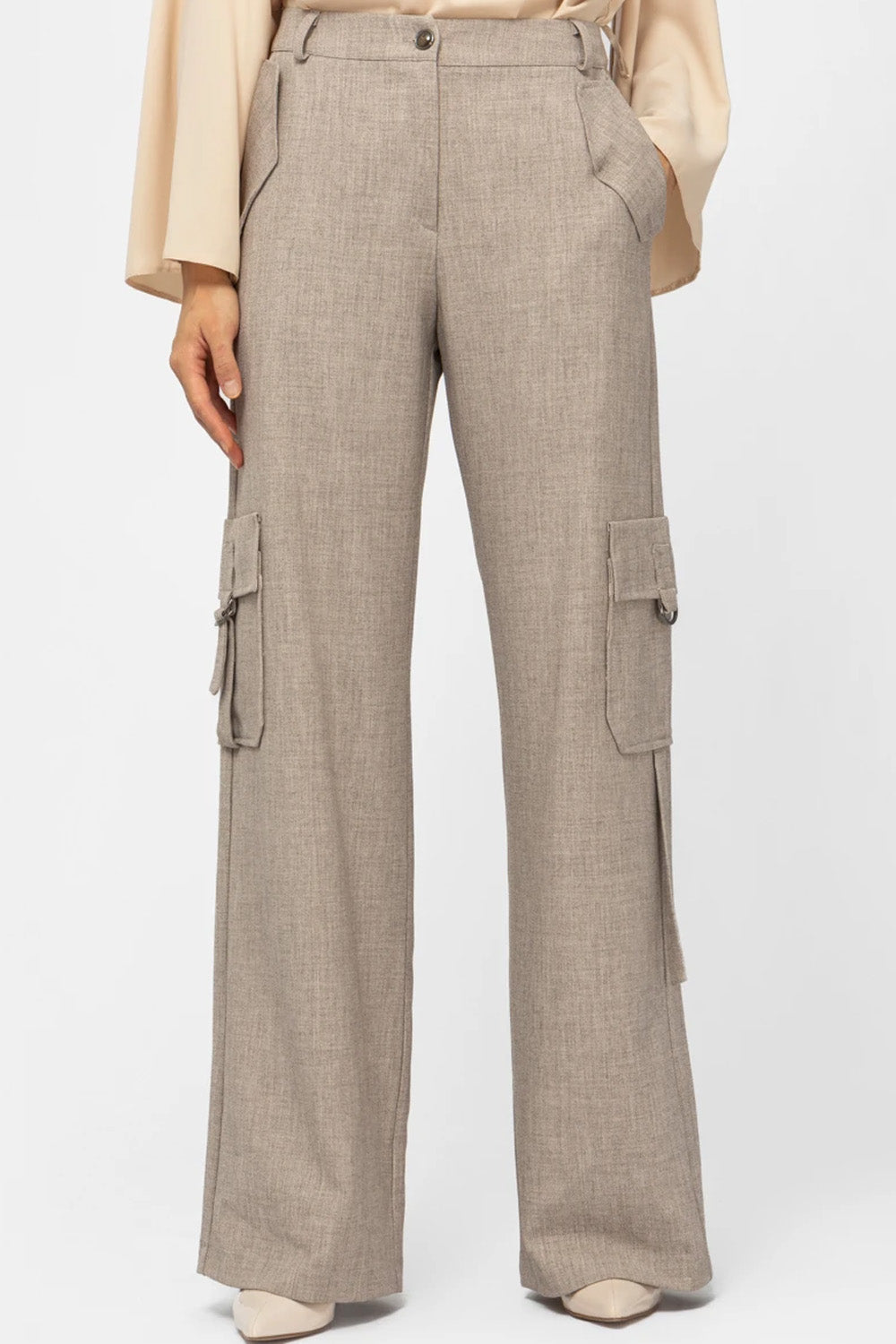 Μελανζέ παντελόνι cargo με φαρδιά γραμμή και πλαϊνές τσέπες