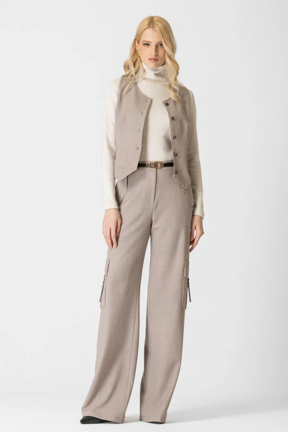 Μελανζέ παντελόνι cargo με φαρδιά γραμμή και πλαϊνές τσέπες