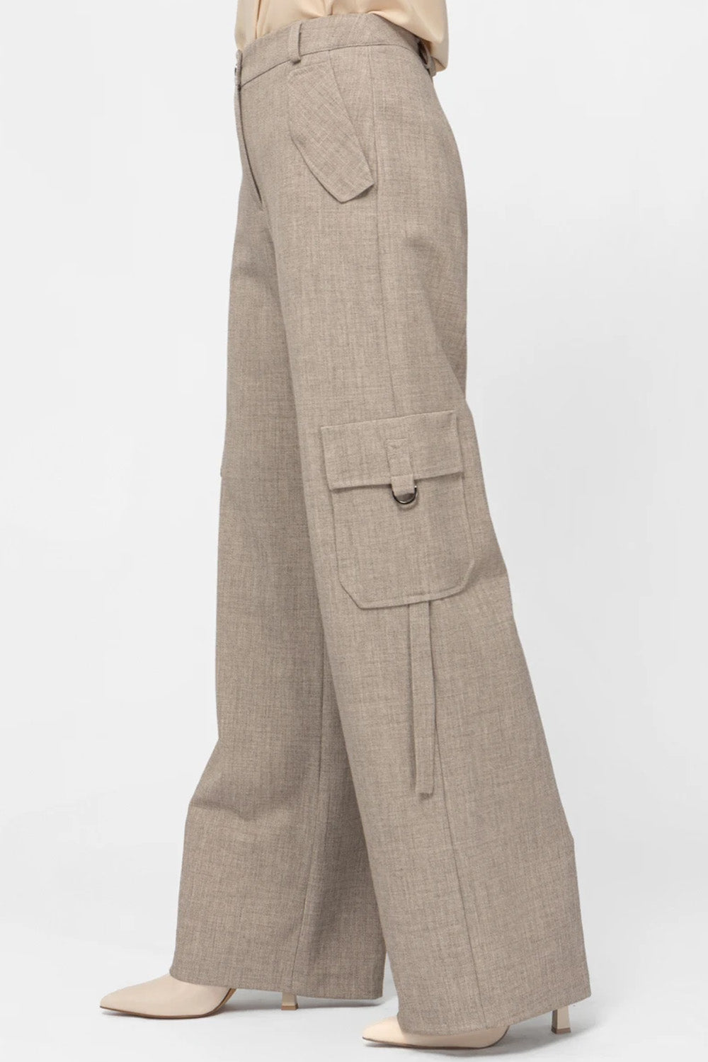 Μελανζέ παντελόνι cargo με φαρδιά γραμμή και πλαϊνές τσέπες