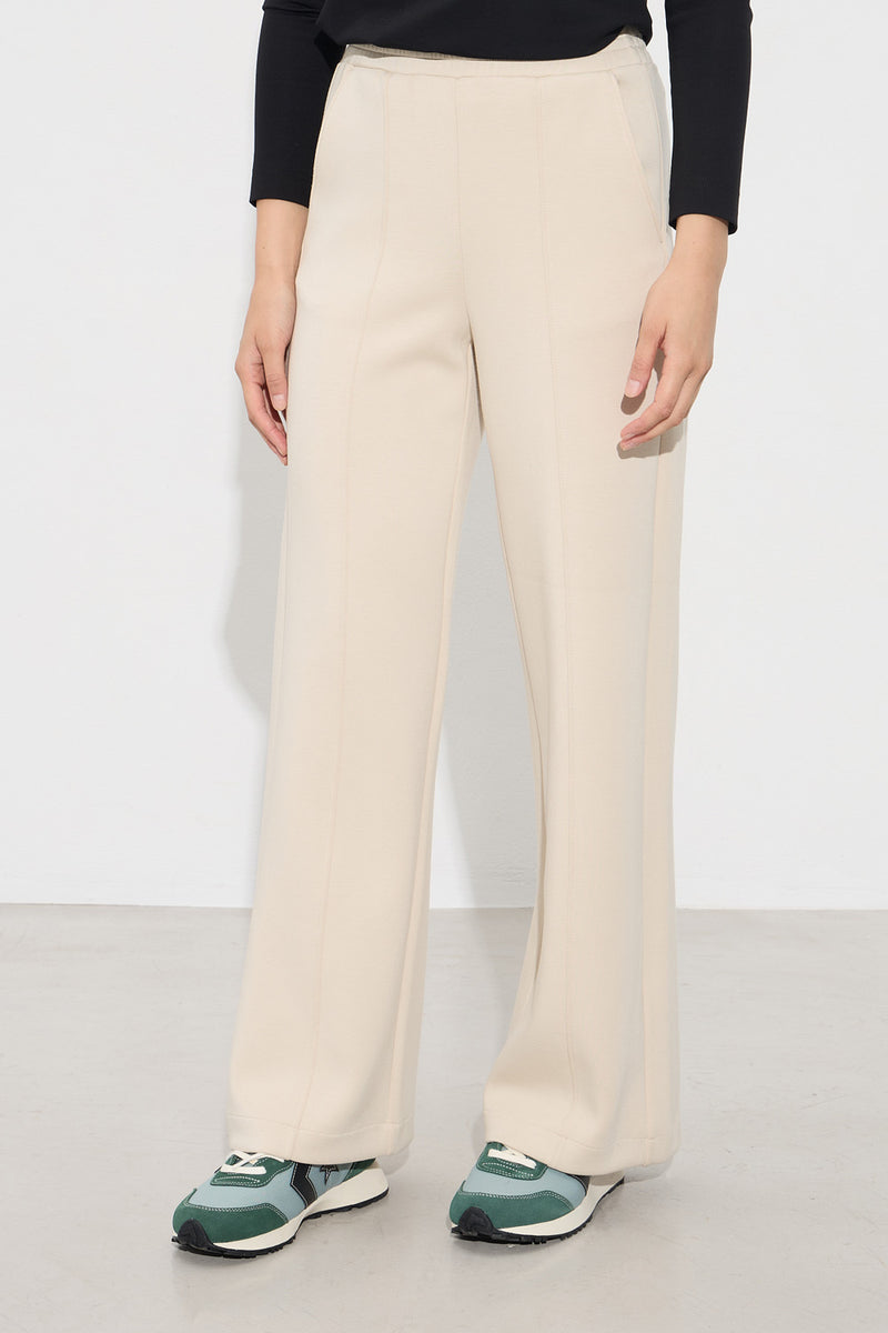 Μπεζ παντελόνι φούτερ σε ίσια γραμμή με λάστιχο στη μέση – Ellisargi Boutique