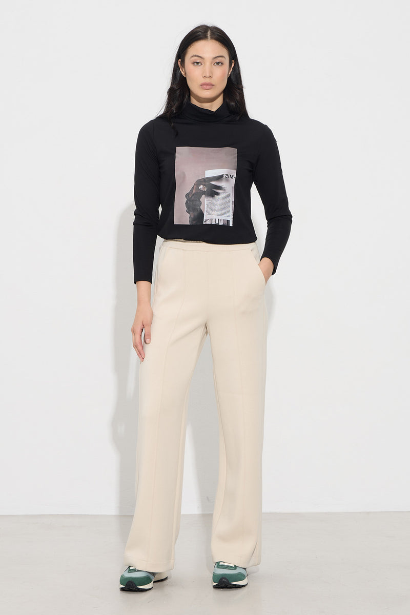 Μπεζ παντελόνι φούτερ σε ίσια γραμμή με λάστιχο στη μέση – Ellisargi Boutique