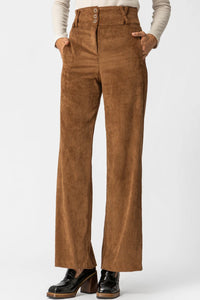 Καφέ παντελόνι κοτλέ Amsterdam με ψηλή μέση και φαρδιά γραμμή