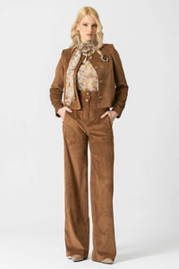 Καφέ παντελόνι κοτλέ Amsterdam με ψηλή μέση και φαρδιά γραμμή