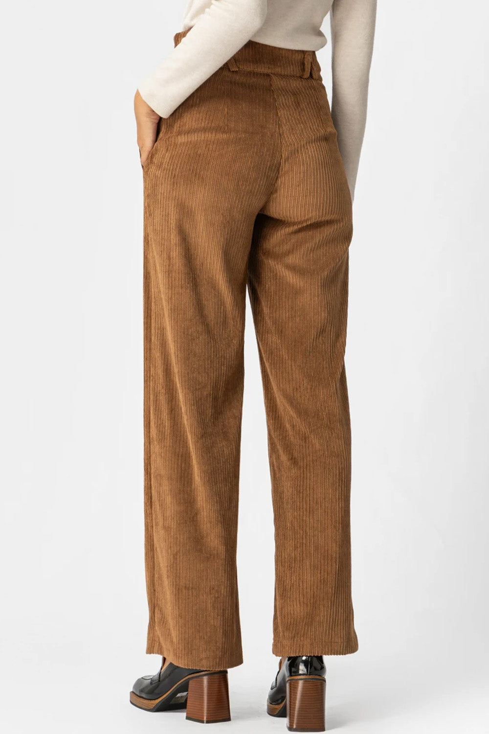 Καφέ παντελόνι κοτλέ Amsterdam με ψηλή μέση και φαρδιά γραμμή