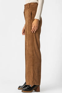 Καφέ παντελόνι κοτλέ Amsterdam με ψηλή μέση και φαρδιά γραμμή