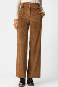 Καφέ παντελόνι κοτλέ Amsterdam με ψηλή μέση και φαρδιά γραμμή