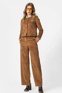 Καφέ παντελόνι κοτλέ Amsterdam με ψηλή μέση και φαρδιά γραμμή