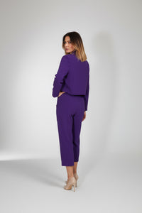Μωβ cropped παντελόνι με λάστιχο και τσέπες