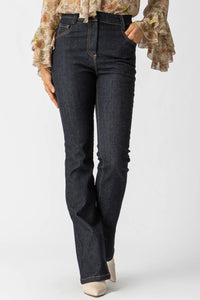 Σκούρο μπλε πλυμένο jean με καμπάνα και ψηλή μέση