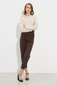 καφε ψηλόμεσο παντελόνι με λάστιχο και κουμπιά μπροστά – Ellisargi Boutique