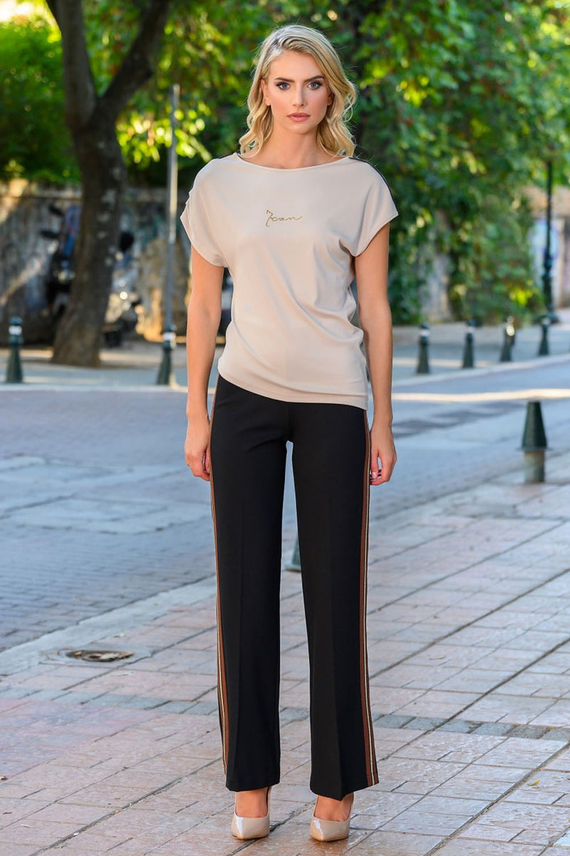 Μαύρο παντελόνι με καφέ και χρυσή ρίγα στο πλάι – Ellisargi Boutique