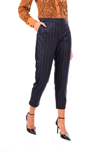 Ριγέ navy παντελόνι cropped με κάθετη ρίγα σε ίσια γραμμή – Ellisargi Boutique