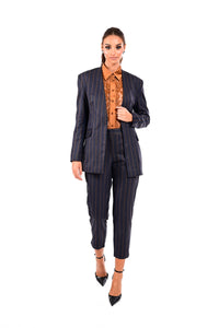 Ριγέ navy παντελόνι cropped με κάθετη ρίγα σε ίσια γραμμή – Ellisargi Boutique