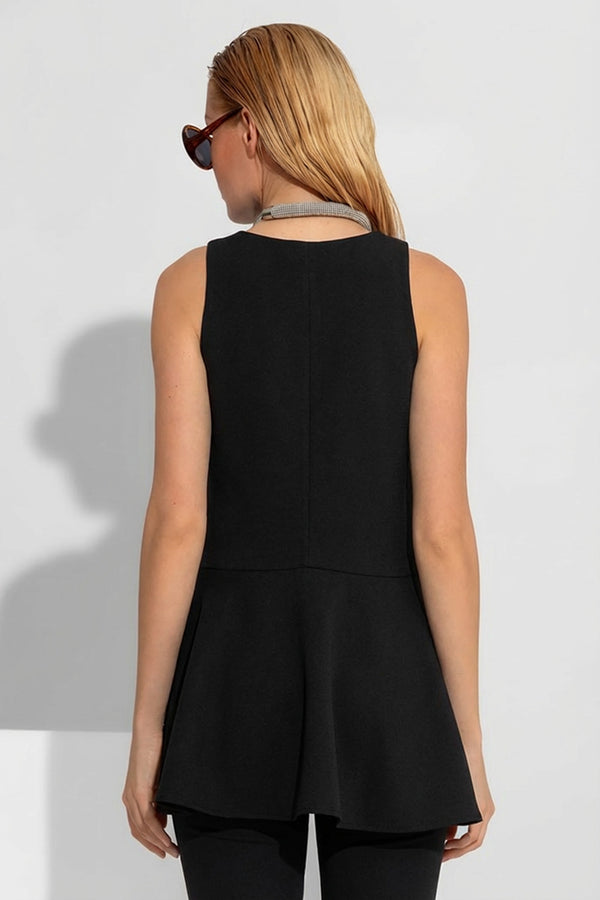 μαύρο αμάνικο κρεπ τοπ peplum με κλος τελείωμα