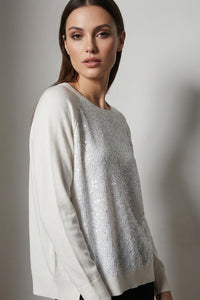Πλεκτή μπλούζα εκρού με διακριτική παγιέτα