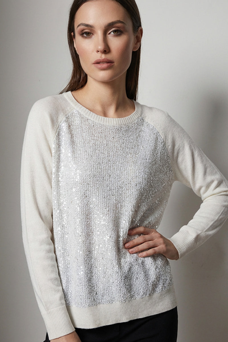 Πλεκτή μπλούζα εκρού με διακριτική παγιέτα