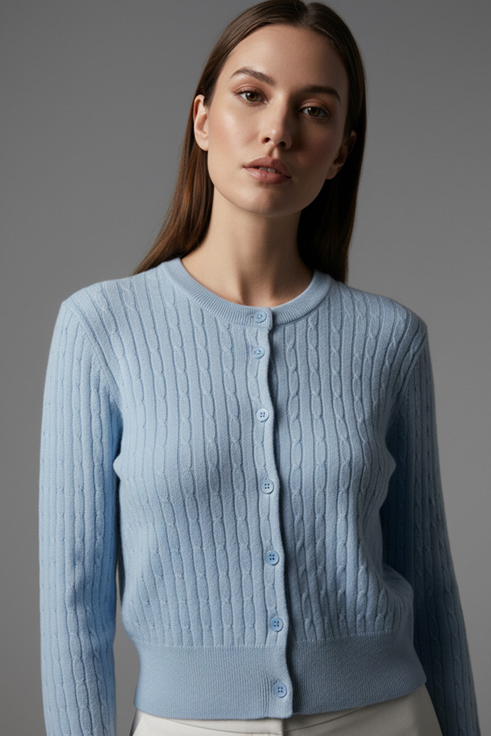 Γυναικεία πλεκτή ζακέτα γαλάζια με ανάγλυφη πλέξη και κουμπιά από Ellisargi Boutique