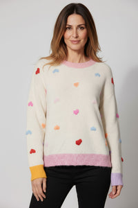 Εκρού πλεκτό με πολύχρωμες καρδιές και ριμπ τελειώματα από την Ellisargi Boutique