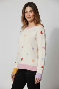 Εκρού πλεκτό με πολύχρωμες καρδιές και ριμπ τελειώματα από την Ellisargi Boutique