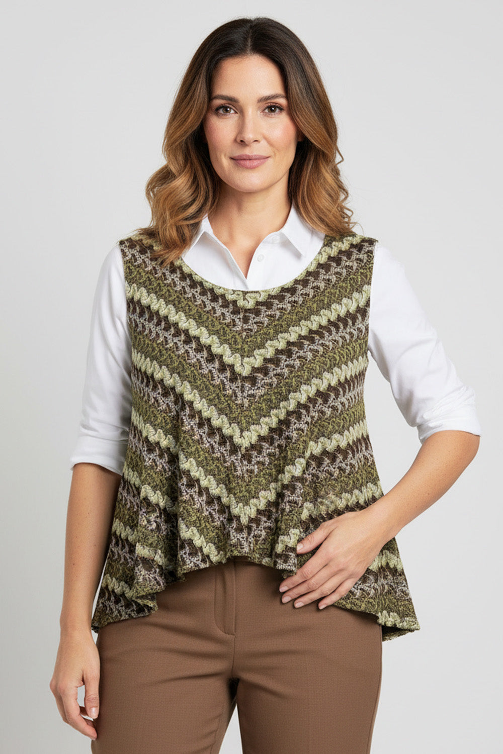 Πλεκτό Γιλέκο Ζιγκ-Ζαγκ Χακί