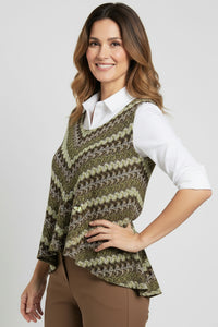 Πλεκτό Γιλέκο Ζιγκ-Ζαγκ Χακί