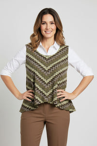 Πλεκτό Γιλέκο Ζιγκ-Ζαγκ Χακί
