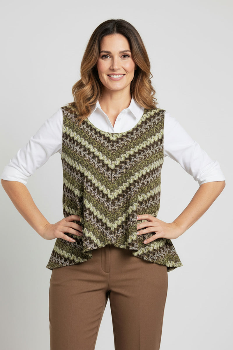 Πλεκτό Γιλέκο Ζιγκ-Ζαγκ Χακί