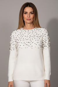 Λευκό πλεκτό με πέρλες και στρας στο πάνω μέρος από την Ellisargi Boutique