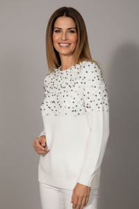 Λευκό πλεκτό με πέρλες και στρας στο πάνω μέρος από την Ellisargi Boutique