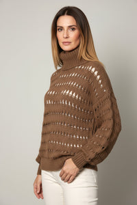 Πλεκτό πουλόβερ We Coss καφέ με ζιβάγκο