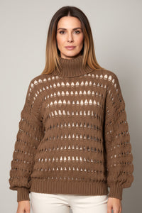 Πλεκτό πουλόβερ We Coss καφέ με ζιβάγκο