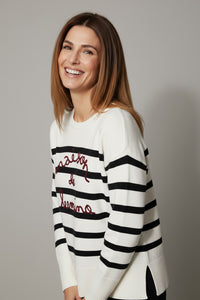 Ριγέ εκρού-μαύρο πλεκτό με επιγραφή “Maison de Leeming” από την Ellisargi Boutique